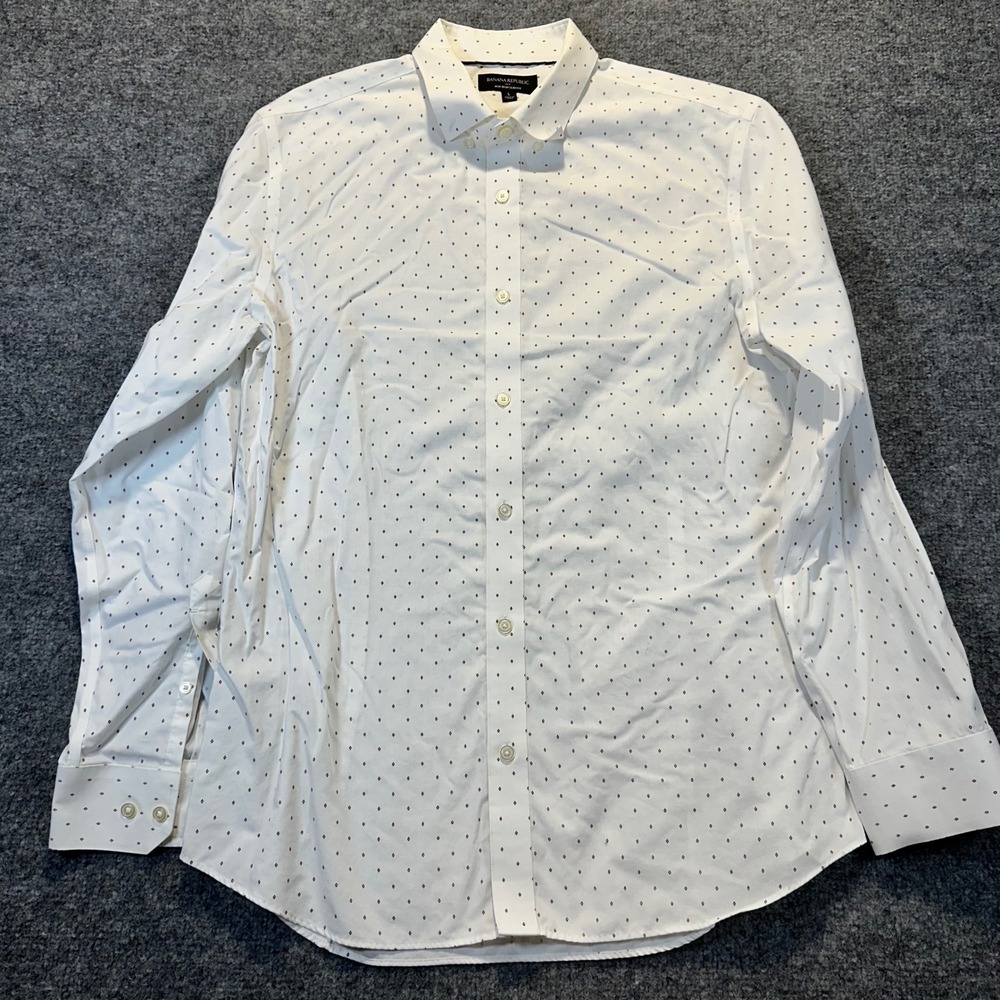 Banana Republic Button Down Shirt Mens L White Diamond Slim Fit Non-Iron Office